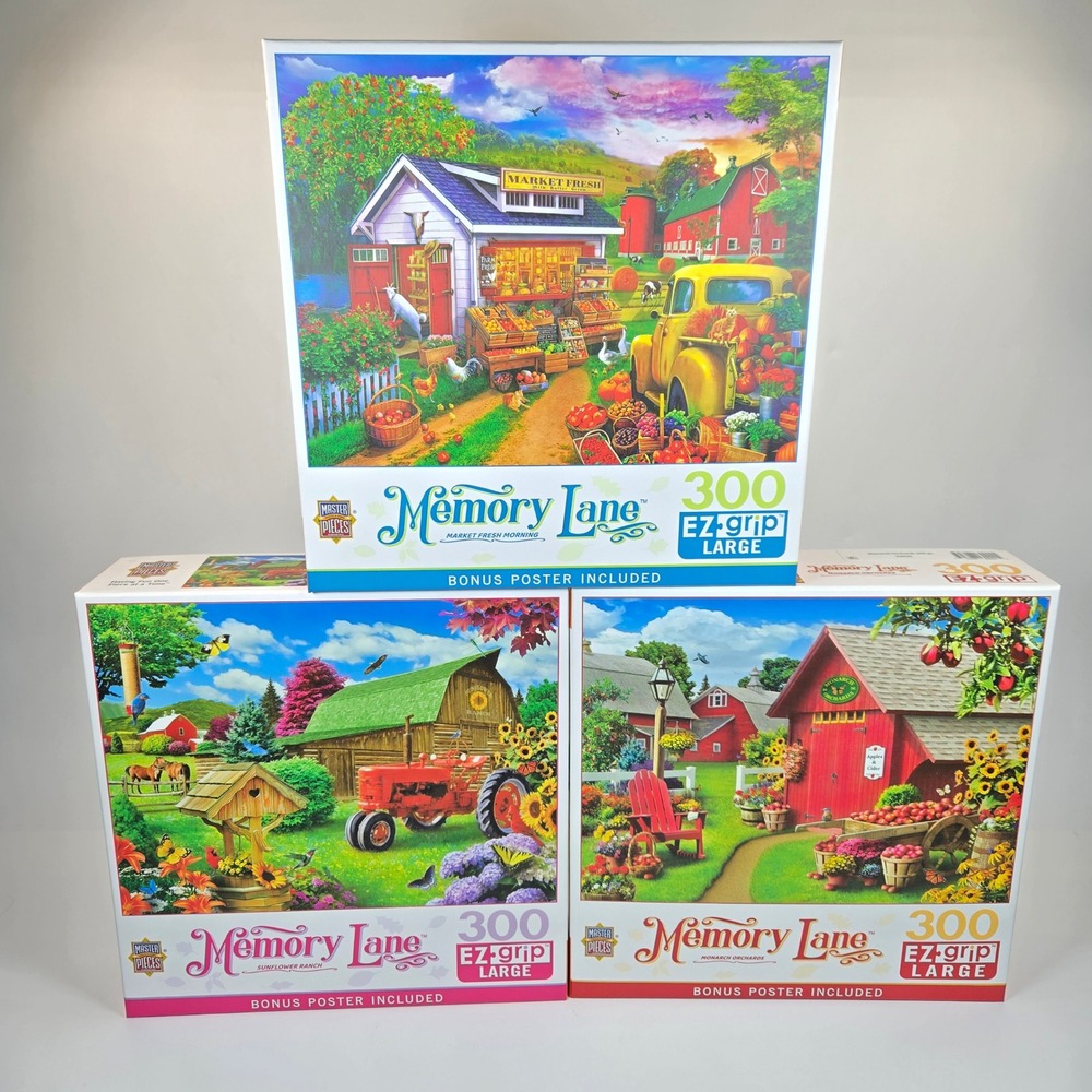 MasterPieces Memory Lane COMPLETE 300 Piece EZ-Grip‎ Large Puzzles Lot of 3